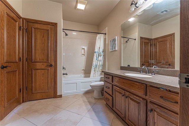2612 SW 137th St, Oklahoma City, OK 73170 - full bathroom with vanity, shower / bath combination with curtain, toilet, and tile patterned flooring