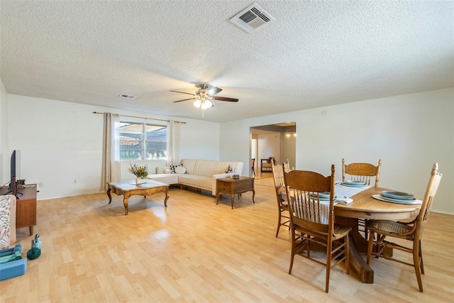 4113 Monica Dr, Del City, OK 73115 - dining space with a ceiling fan, a textured ceiling, and light wood-type flooring