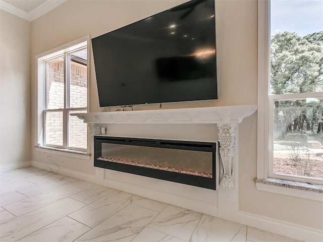6209 Lakewood Ridge Rd, Edmond, OK 73013 - detailed view of a glass covered fireplace and crown molding