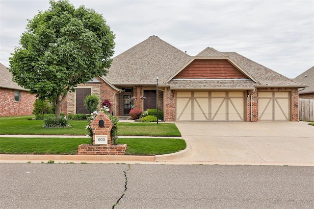 600 Prairie Hill Ln, Yukon, OK 73099 - craftsman inspired home featuring a shingled roof, concrete driveway, a front yard, and a garage