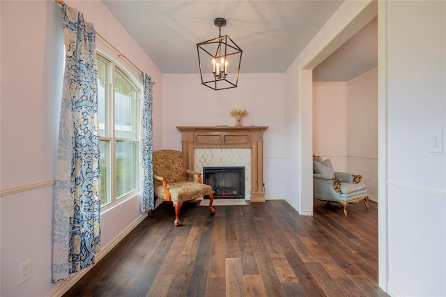 13403 NE 225th St, Fletcher, OK 73541 - living area featuring healthy amount of natural light, dark wood finished floors, and a chandelier