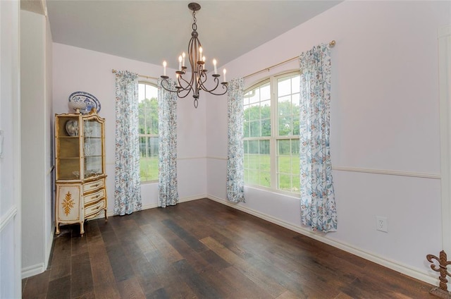 13403 NE 225th St, Fletcher, OK 73541 - unfurnished dining area featuring a chandelier, hardwood / wood-style flooring, and baseboards