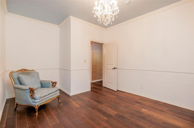 13403 NE 225th St, Fletcher, OK 73541 - living area with wood finished floors, a chandelier, baseboards, and ornamental molding