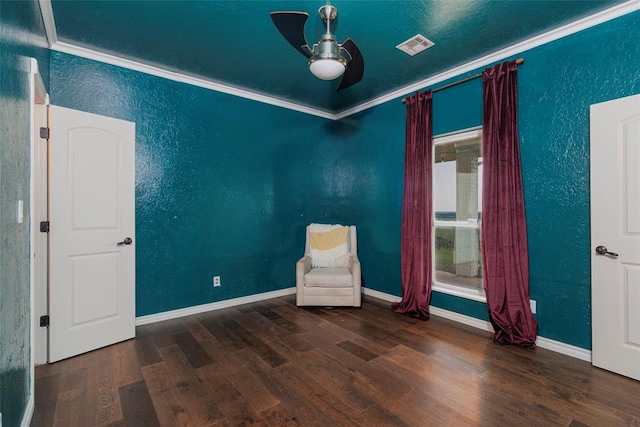 13403 NE 225th St, Fletcher, OK 73541 - unfurnished room featuring ceiling fan, wood finished floors, crown molding, baseboards, and a textured wall