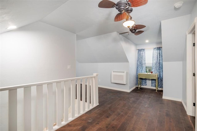 13403 NE 225th St, Fletcher, OK 73541 - bonus room featuring vaulted ceiling, ceiling fan, wood-type flooring, baseboards, and heating unit