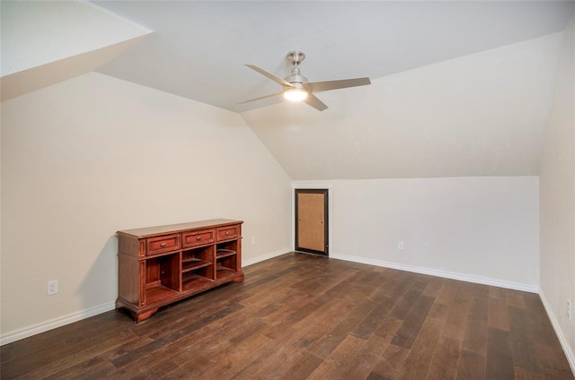 13403 NE 225th St, Fletcher, OK 73541 - bonus room featuring vaulted ceiling, a ceiling fan, dark wood-type flooring, and baseboards