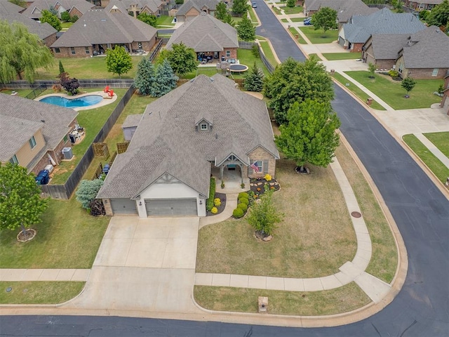 8509 NW 125th St, Oklahoma City, OK 73142 - aerial perspective of suburban area featuring a pool