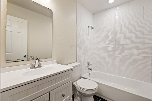 1225 NW 99th St, Oklahoma City, OK 73114 - bathroom with bathtub / shower combination, toilet, and vanity