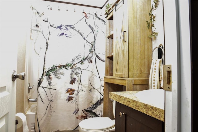 300746 Mcaly Rd, Foster, OK 73434 - bathroom with shower / tub combo, vanity, and toilet