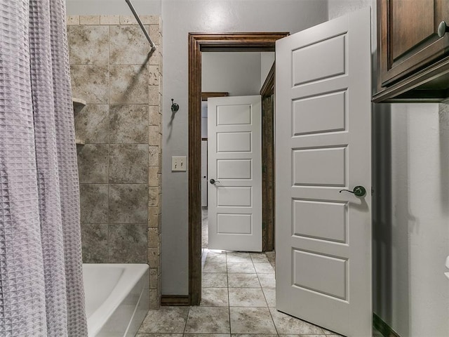 1808 Lago Dr, Moore, OK 73160 - full bath with tile patterned floors and shower / bathtub combination with curtain