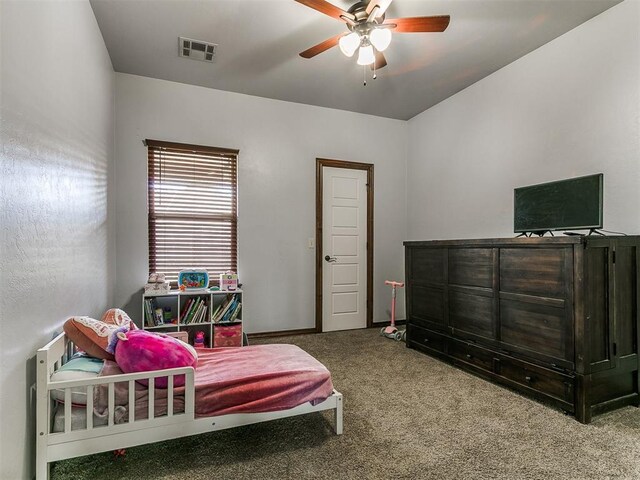 1808 Lago Dr, Moore, OK 73160 - carpeted bedroom featuring a ceiling fan
