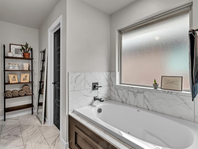 8332 Poplar Dr, Edmond, OK 73034 - full bath featuring marble look tiles and a tub with jets