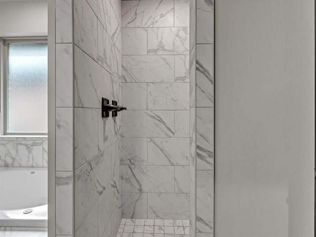 8332 Poplar Dr, Edmond, OK 73034 - bathroom featuring a bath and a tile shower