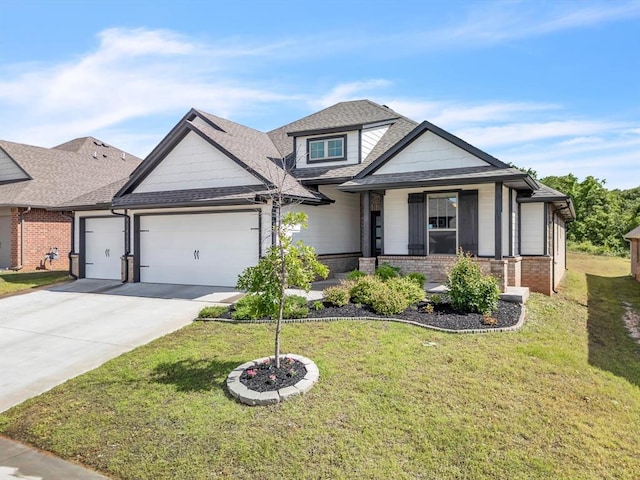 8332 Poplar Dr, Edmond, OK 73034 - view of front facade featuring an attached garage, concrete driveway, a front lawn, and brick siding