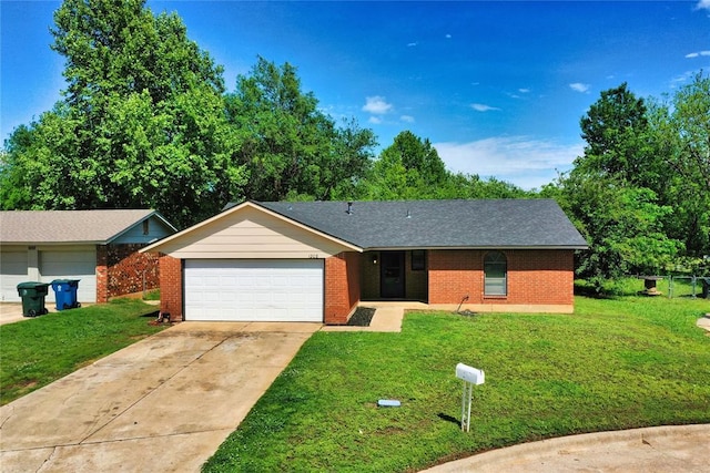 1208 Cathy Ln, Oklahoma City, OK 73110 - single story home with brick siding, a front yard, an attached garage, and driveway