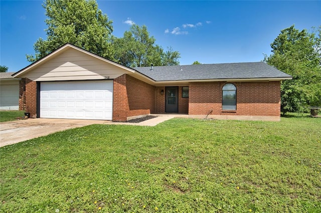 1208 Cathy Ln, Oklahoma City, OK 73110 - single story home featuring an attached garage, driveway, a front yard, and brick siding
