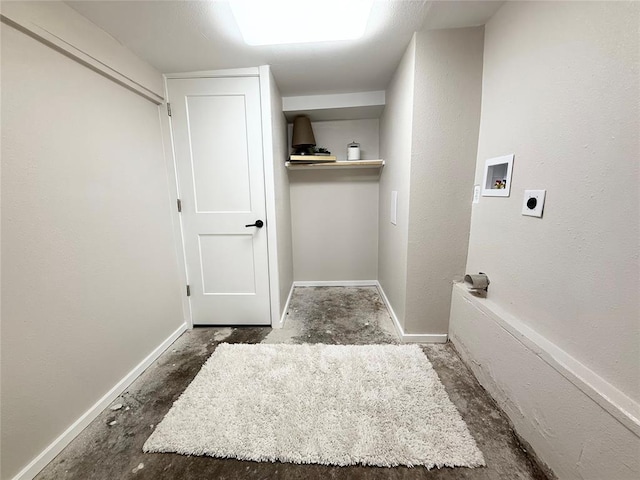 washroom featuring hookup for an electric dryer, washer hookup, and baseboards