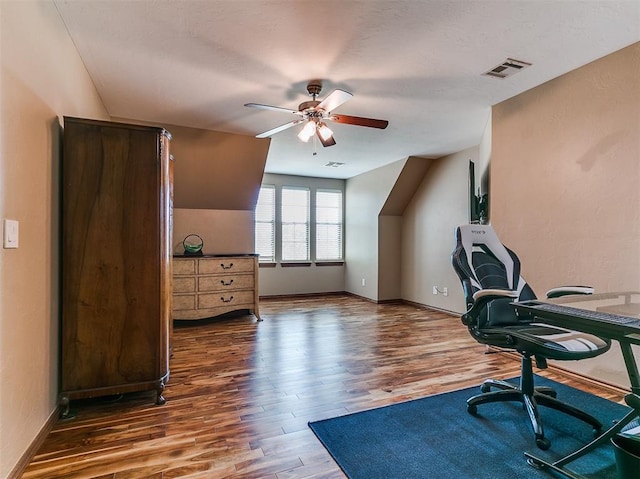 3133 Beacon Hill St, Edmond, OK 73034 - office area with a ceiling fan and wood finished floors