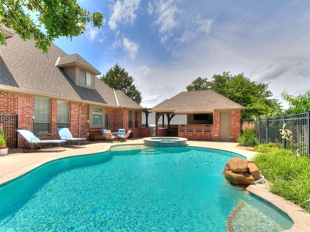 3133 Beacon Hill St, Edmond, OK 73034 - view of pool featuring a patio, a pool with connected hot tub, and a gazebo