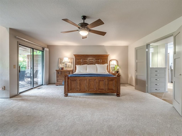 1011 Saint Andrews Dr, Edmond, OK 73025 - bedroom featuring access to outside, light carpet, and ceiling fan