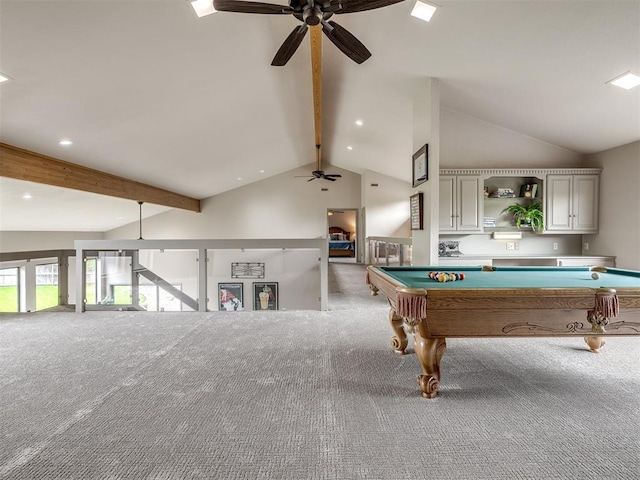 1011 Saint Andrews Dr, Edmond, OK 73025 - game room featuring a ceiling fan, carpet floors, recessed lighting, and billiards table