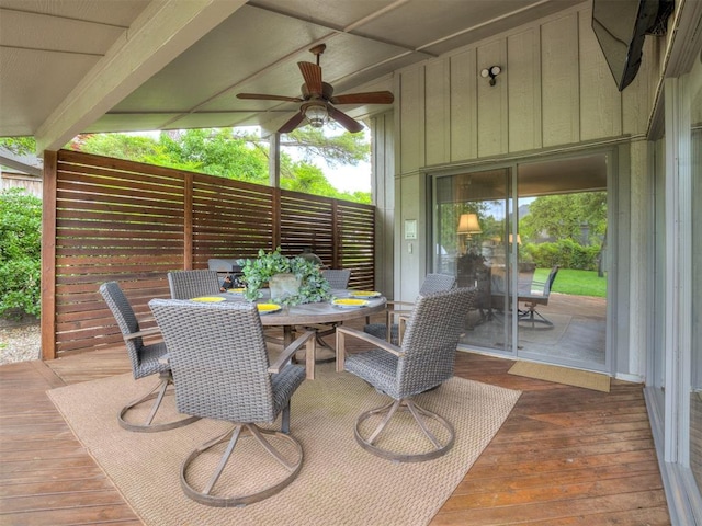 1011 Saint Andrews Dr, Edmond, OK 73025 - view of patio / terrace with outdoor dining space, ceiling fan, and a deck