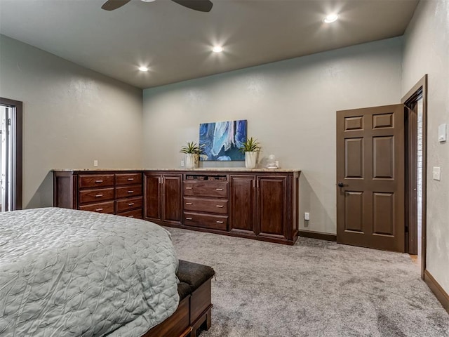 9408 S Caldwell Dr, Midwest City, OK 73130 - carpeted bedroom with recessed lighting, baseboards, and ceiling fan