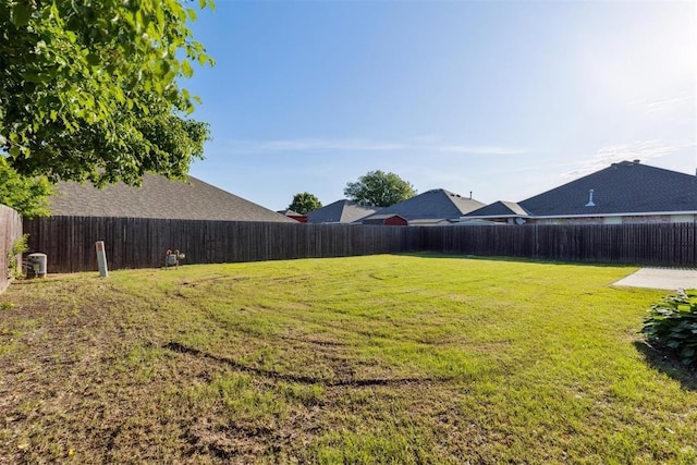 view of yard with a fenced backyard