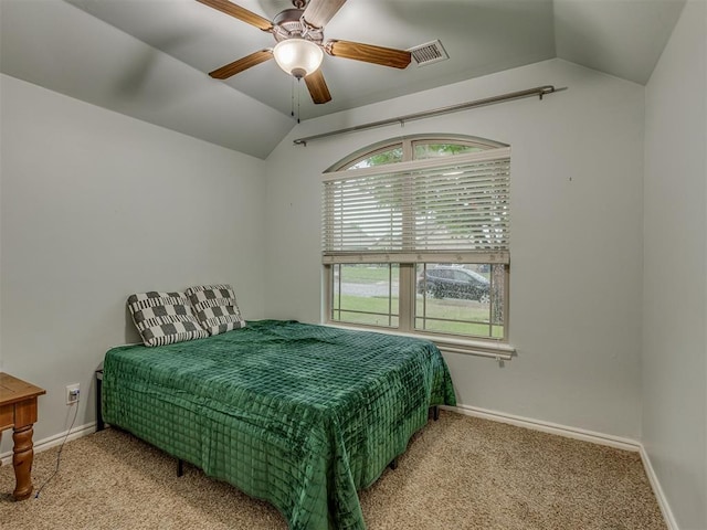 7705 Twin Oaks Dr, Yukon, OK 73099 - bedroom featuring lofted ceiling, carpet floors, baseboards, and a ceiling fan