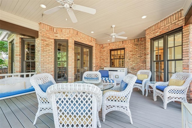 368 Millbrook Dr, Norman, OK 73072 - wooden terrace with a ceiling fan and a porch