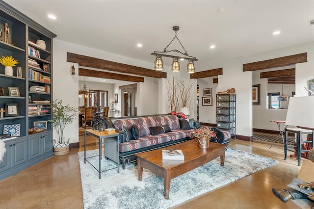 9639 Horizon Cir, Sperry, OK 74073 - living area with concrete flooring, baseboards, and recessed lighting