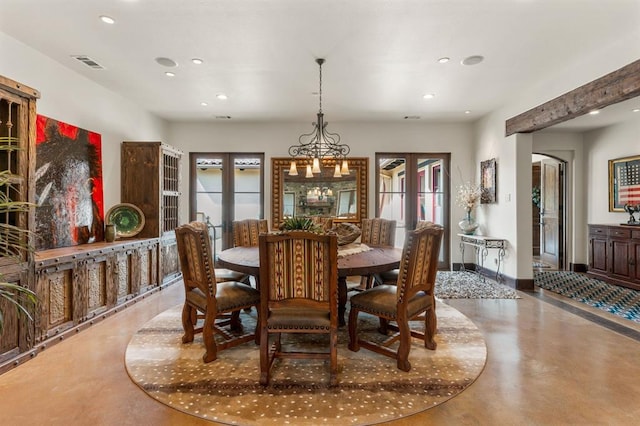 9639 Horizon Cir, Sperry, OK 74073 - dining space featuring recessed lighting, finished concrete flooring, and visible vents