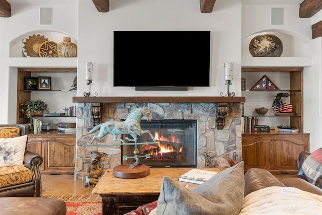 9639 Horizon Cir, Sperry, OK 74073 - living area with a fireplace and visible vents