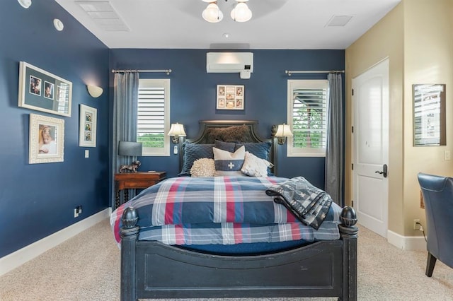 9639 Horizon Cir, Sperry, OK 74073 - carpeted bedroom with visible vents, baseboards, and a wall mounted AC
