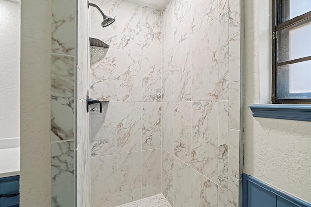9800 Honeysuckle Rd, Oklahoma City, OK 73159 - bathroom with wainscoting and a stall shower