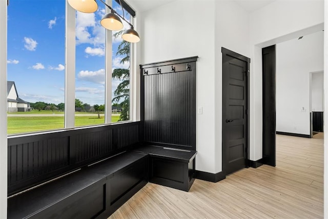 7217 Painted Sky Dr, Edmond, OK 73034 - mudroom featuring healthy amount of natural light, light wood-style flooring, and baseboards