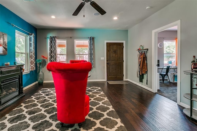 2107 NW 20th St, Oklahoma City, OK 73107 - interior space featuring hardwood / wood-style floors, baseboards, a ceiling fan, healthy amount of natural light, and recessed lighting