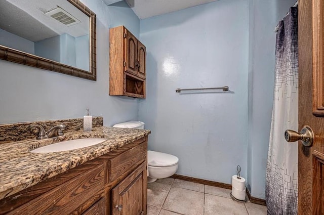 11125 NW 116th St, Yukon, OK 73099 - full bathroom with toilet, vanity, baseboards, tile patterned flooring, and a shower with curtain