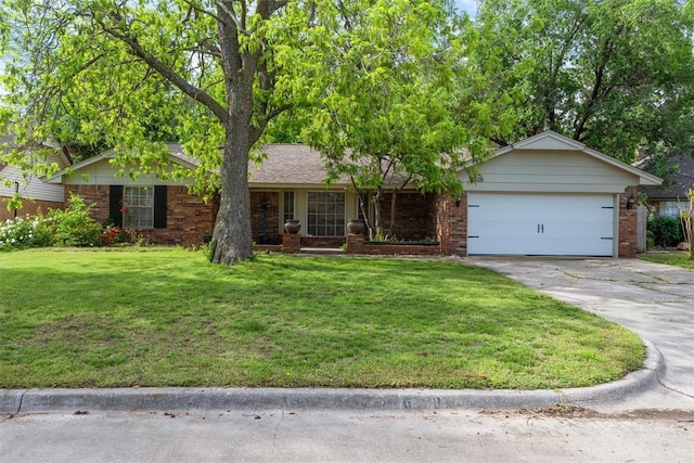 6408 Brentford Ter, Oklahoma City, OK 73132 - ranch-style house with concrete driveway, a garage, brick siding, and a front yard