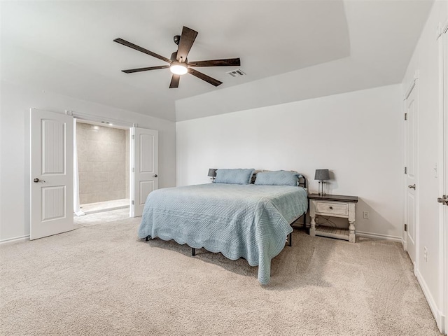 bedroom with carpet floors, baseboards, and ceiling fan