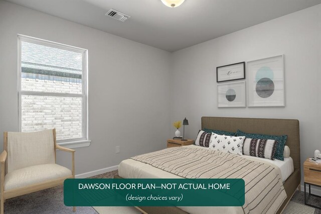 bedroom with carpet floors and baseboards