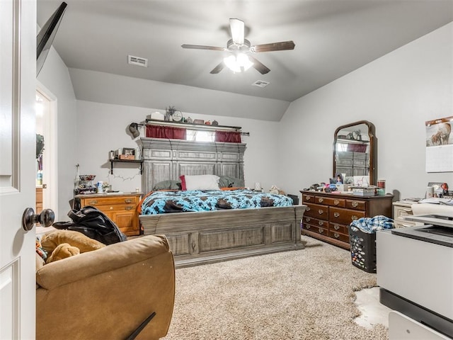 5702 Cedar Tree Cir, Guthrie, OK 73044 - bedroom featuring lofted ceiling, a ceiling fan, and carpet flooring