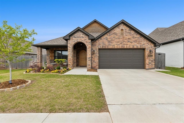 16309 Rangeland Dr, Oklahoma City, OK 73170 - view of front of property with an attached garage, brick siding, driveway, and a shingled roof