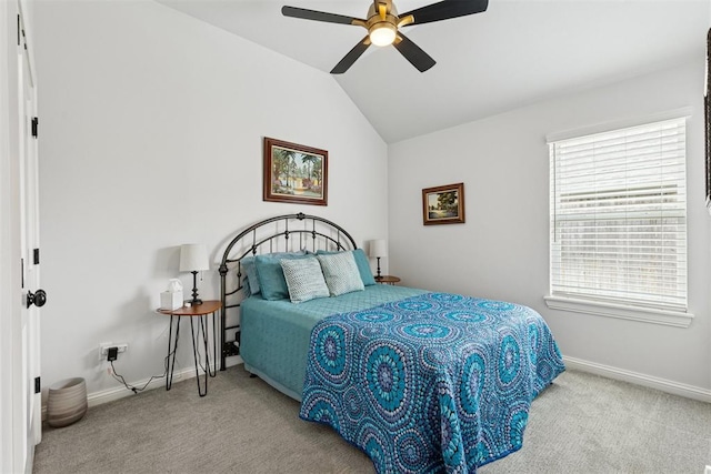 16309 Rangeland Dr, Oklahoma City, OK 73170 - carpeted bedroom with baseboards, lofted ceiling, and ceiling fan