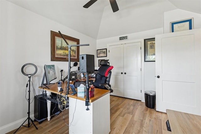 16309 Rangeland Dr, Oklahoma City, OK 73170 - office space featuring vaulted ceiling, wood finished floors, and ceiling fan