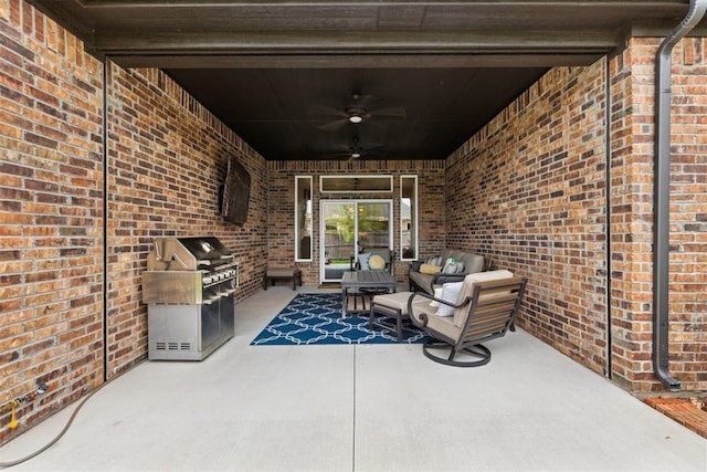 16309 Rangeland Dr, Oklahoma City, OK 73170 - view of patio with ceiling fan, an outdoor kitchen, an outdoor living space, and area for grilling