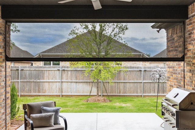16309 Rangeland Dr, Oklahoma City, OK 73170 - view of patio featuring area for grilling and ceiling fan