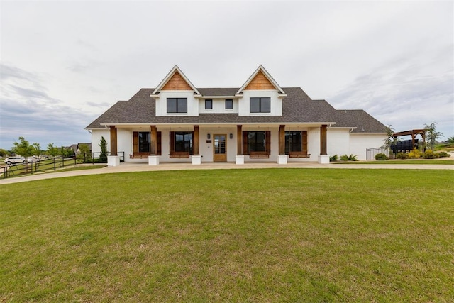 16309 Rangeland Dr, Oklahoma City, OK 73170 - modern farmhouse with a porch, stucco siding, and a shingled roof