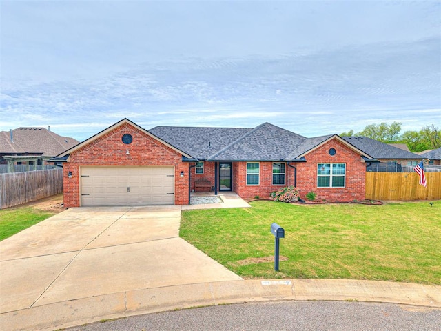 view of front of property featuring concrete driveway, a garage, brick siding, and roof with shingles