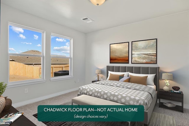 carpeted bedroom featuring baseboards